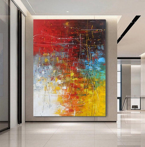 Contemporary Canvas Artwork, Large Modern Acrylic Painting, Red Abstract Wall Art Paintings, Modern Art for Dining Room, Hand Painted Wall Art Painting-Art Painting Canvas