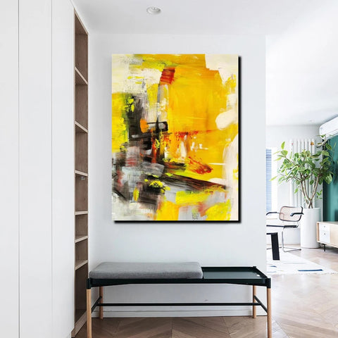 Large Canvas Paintings Behind Sofa, Acrylic Painting for Living Room, Yellow Contemporary Modern Art, Buy Large Paintings Online-Art Painting Canvas