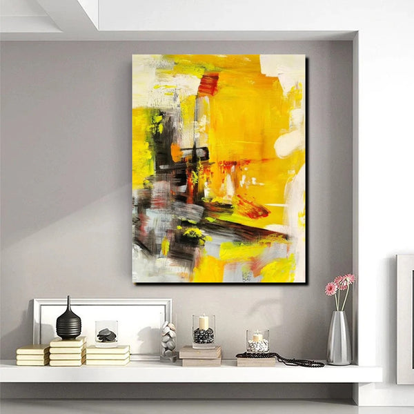 Large Canvas Paintings Behind Sofa, Acrylic Painting for Living Room, Yellow Contemporary Modern Art, Buy Large Paintings Online-Art Painting Canvas