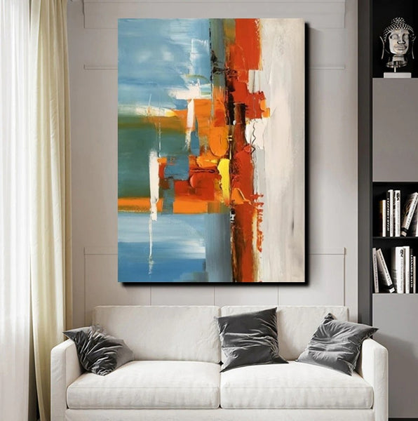 Abstract Paintings Behind Sofa, Heavy Texture Paintings for Living Room, Contemporary Modern Art, Buy Large Paintings Online-Art Painting Canvas