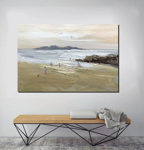 Acrylic Paintings on Canvas, Beach Seashore Paintings, Large Paintings for Bedroom, Landscape Painting for Living Room, Palette Knife Paintings-Art Painting Canvas