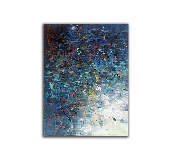Extra Large Paintings for Living Room, Hand Painted Wall Art Paintings, Blue Abstract Acrylic Painting, Modern Abstract Art for Dining Room-Art Painting Canvas
