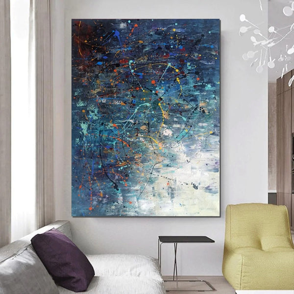 Extra Large Paintings for Living Room, Hand Painted Wall Art Paintings, Blue Abstract Acrylic Painting, Modern Abstract Art for Dining Room-Art Painting Canvas