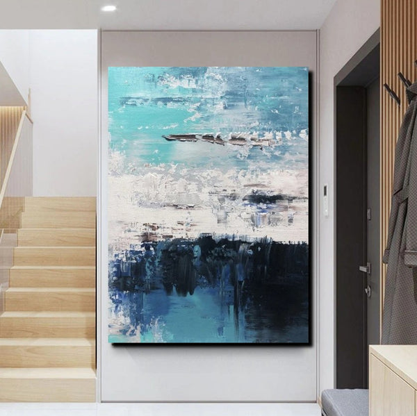 Blue Abstract Paintings, Acrylic Paintings for Bedroom, Contemporary Canvas Wall Art, Buy Large Paintings Online-Art Painting Canvas