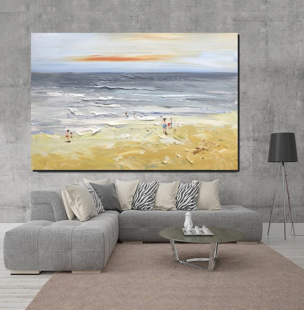Acrylic Paintings for Living Room, Landscape Canvas Paintings, Abstract Landscape Paintings, Seashore Painting, Beach paintings, Heavy Texture Canvas Art-Art Painting Canvas