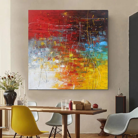 Contemporary Art Painting, Modern Paintings, Bedroom Acrylic Painting, Living Room Wall Painting, Large Red Canvas Painting, Simple Painting Ideas-Art Painting Canvas