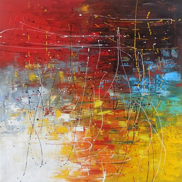Contemporary Art Painting, Modern Paintings, Bedroom Acrylic Painting, Living Room Wall Painting, Large Red Canvas Painting, Simple Painting Ideas-Art Painting Canvas
