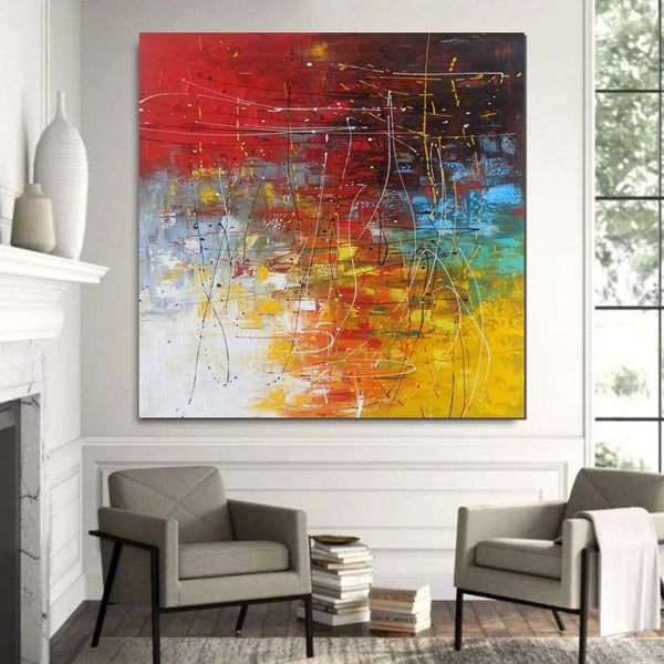 Contemporary Art Painting, Modern Paintings, Bedroom Acrylic Painting, Living Room Wall Painting, Large Red Canvas Painting, Simple Painting Ideas-Art Painting Canvas