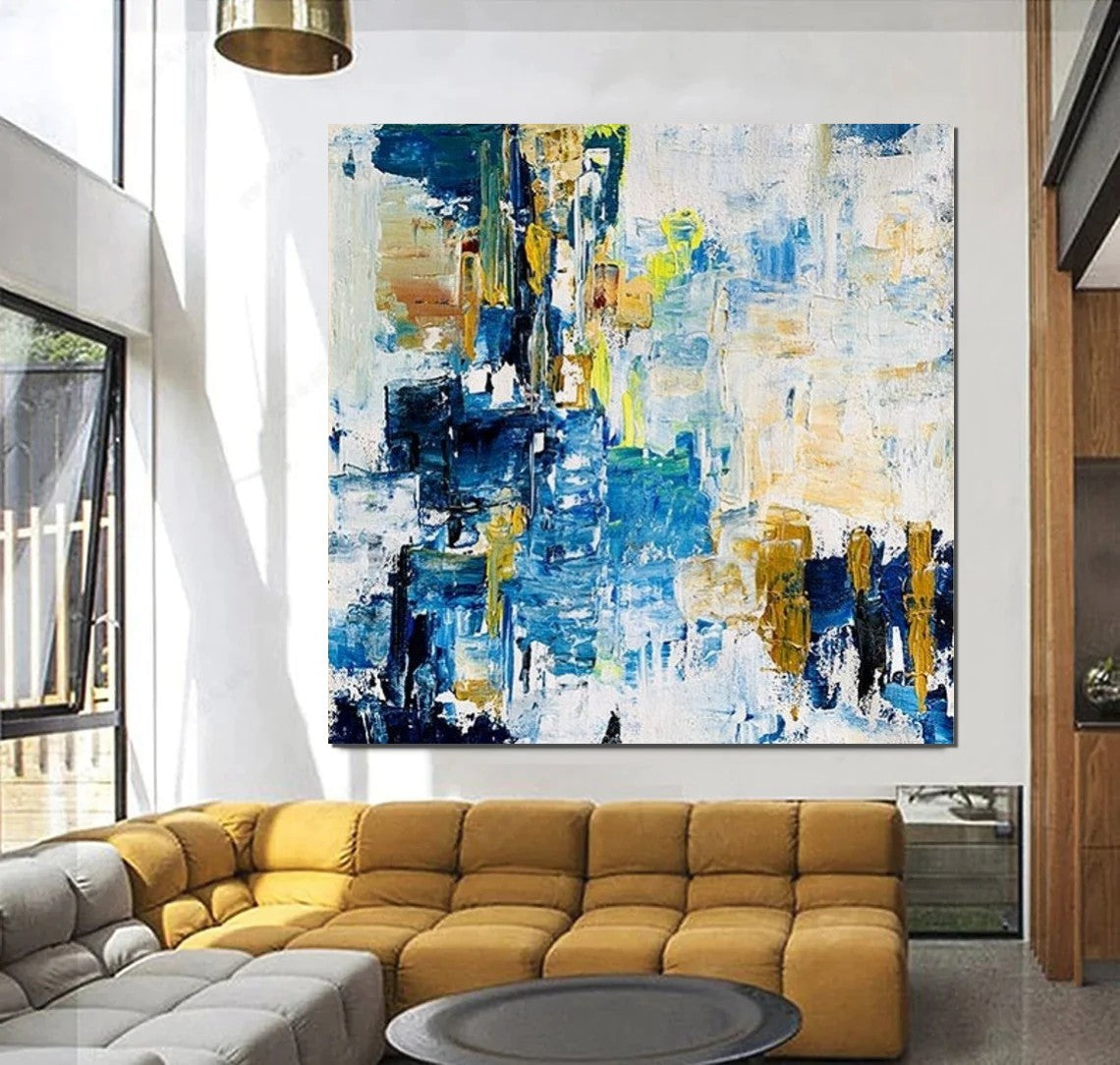 Acrylic Paintings for Bedroom, Large Paintings for Sale, Blue Abstract Acrylic Paintings, Living Room Wall Painting, Contemporary Modern Art, Simple Canvas Painting-Art Painting Canvas