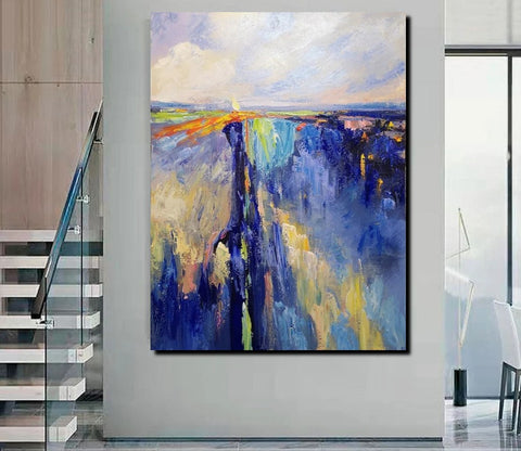 Acrylic Paintings on Canvas, Large Paintings Behind Sofa, Acrylic Painting for Bedroom, Blue Modern Paintings, Buy Paintings Online-Art Painting Canvas