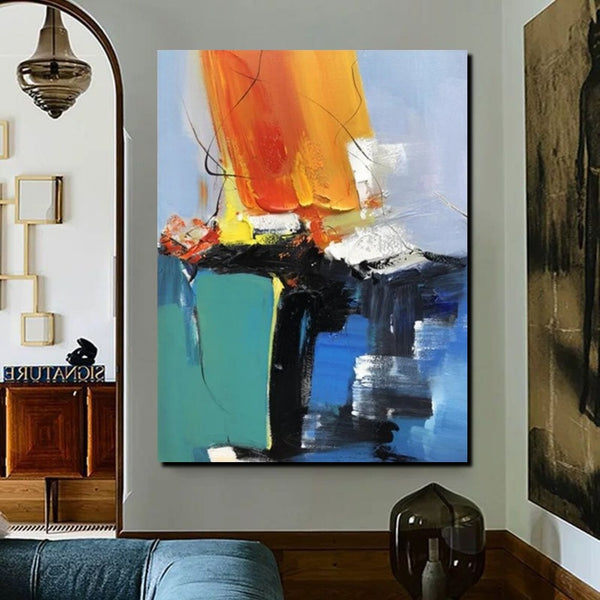 Acrylic Paintings on Canvas, Large Paintings Behind Sofa, Abstract Painting for Living Room, Blue Modern Paintings, Palette Knife Paintings-Art Painting Canvas