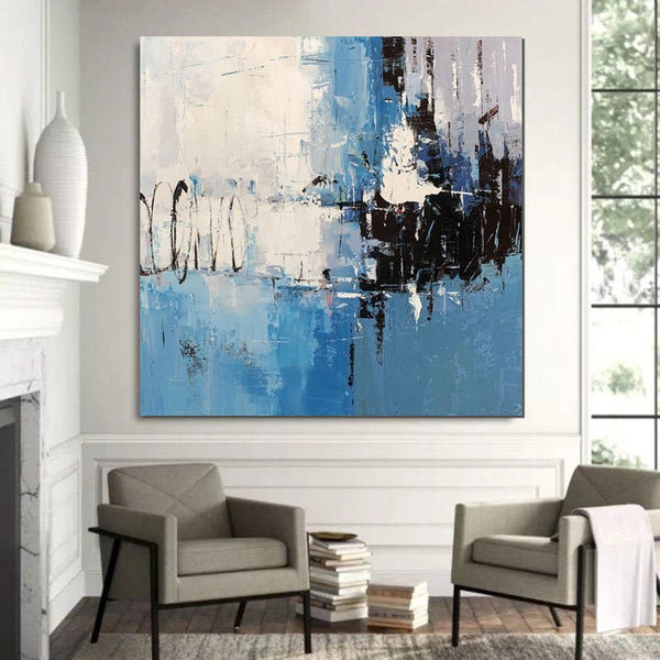 Simple Abstract Painting for Living Room, Modern Paintings for Dining Room, Blue Contemporary Modern Art Paintings, Hand Painted Art, Bedroom Wall Art Ideas-Art Painting Canvas
