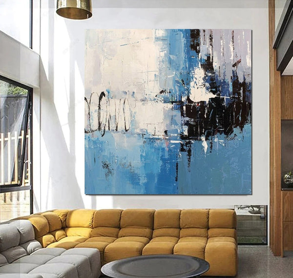 Simple Abstract Painting for Living Room, Modern Paintings for Dining Room, Blue Contemporary Modern Art Paintings, Hand Painted Art, Bedroom Wall Art Ideas-Art Painting Canvas