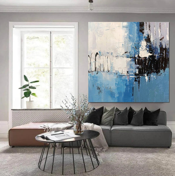 Simple Abstract Painting for Living Room, Modern Paintings for Dining Room, Blue Contemporary Modern Art Paintings, Hand Painted Art, Bedroom Wall Art Ideas-Art Painting Canvas