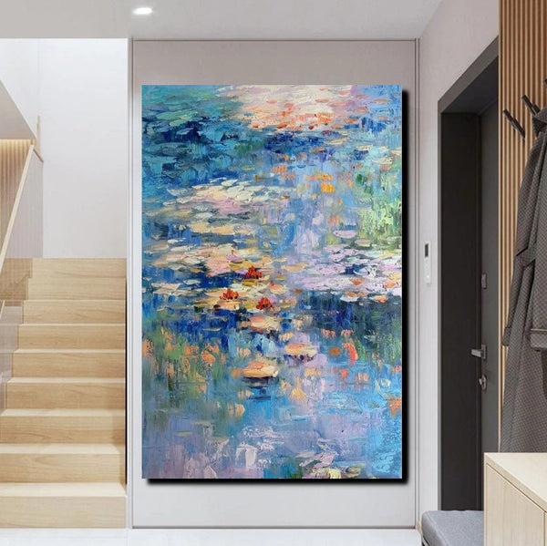 Acrylic Paintings on Canvas, Large Paintings for Bedroom, Landscape Painting for Living Room, Water Lily Paintings, Palette Knife Paintings-Art Painting Canvas