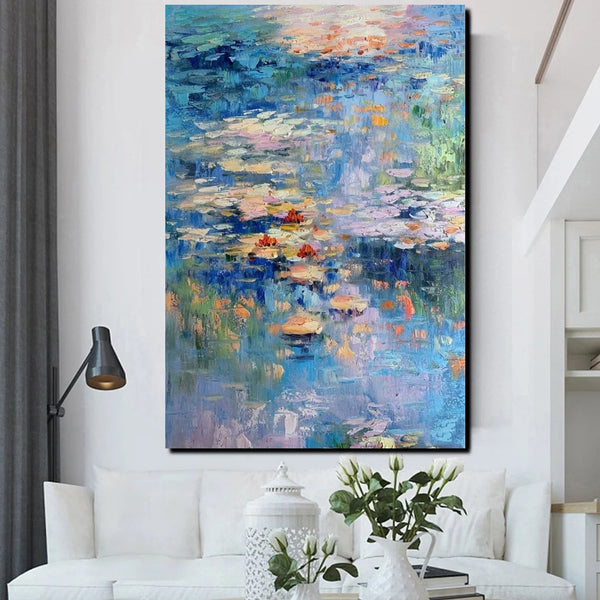 Acrylic Paintings on Canvas, Large Paintings for Bedroom, Landscape Painting for Living Room, Water Lily Paintings, Palette Knife Paintings-Art Painting Canvas