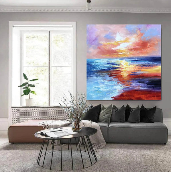 Sunset Painting, Acrylic Paintings for Living Room, Abstract Acrylic Painting, Abstract Landscape Paintings, Simple Painting Ideas for Bedroom, Large Abstract Canvas Paintings-Art Painting Canvas