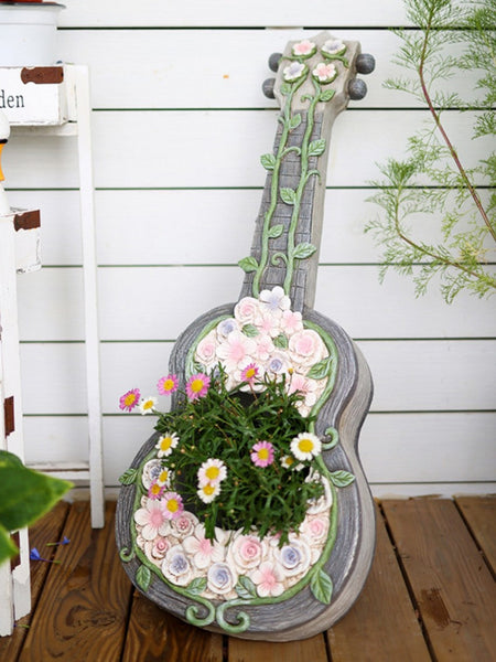 Unique Guitar Flowerpot for Garden Ornaments, Modern Garden Flower Pot, Beautiful Guitar Flowerpot, Villa Outdoor Decor Gardening Ideas-Art Painting Canvas