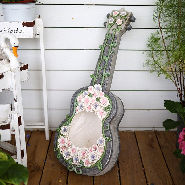 Unique Guitar Flowerpot for Garden Ornaments, Modern Garden Flower Pot, Beautiful Guitar Flowerpot, Villa Outdoor Decor Gardening Ideas-Art Painting Canvas
