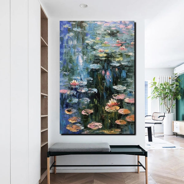 Large Paintings on Canvas, Canvas Paintings for Bedroom, Landscape Painting for Living Room, Water Lily Paintings, Heavy Texture Paintings-Art Painting Canvas