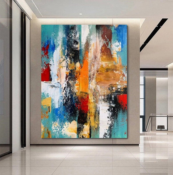 Colorful Abstract Acrylic Paintings for Living Room, Heavy Texture Canvas Art, Modern Contemporary Artwork, Buy Paintings Online-Art Painting Canvas
