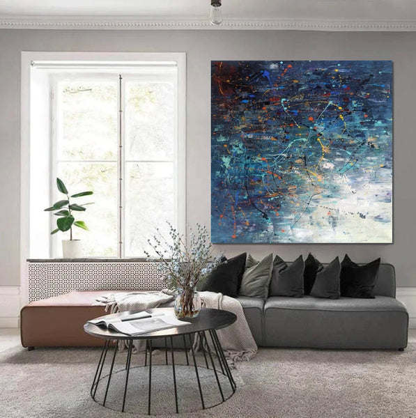 Modern Abstract Wall Art, Large Painting for Sale, Easy Painting Ideas for Living Room, Blue Acrylic Painting on Canvas, Huge Canvas Paintings-Art Painting Canvas